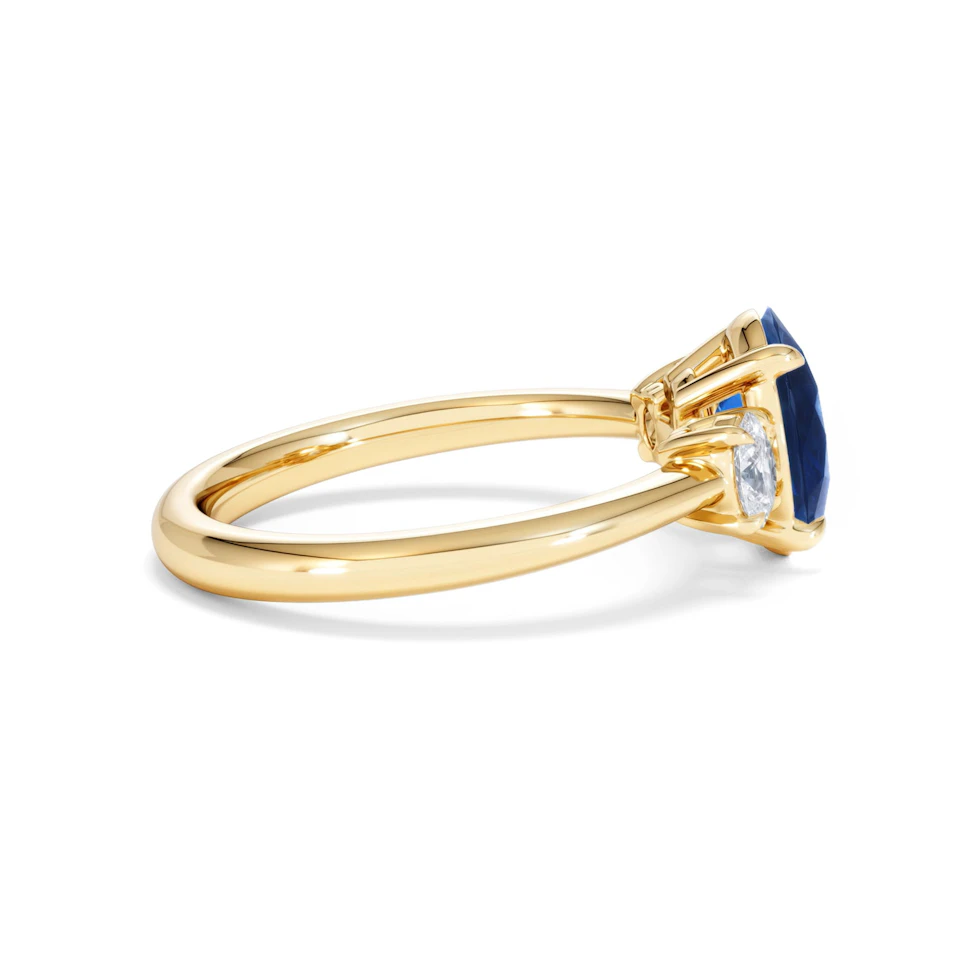 Solene 2.00ct Oval Cut Lab Sapphire and Lab Diamond 3 Stone Engament Ring in 18K Yellow Gold