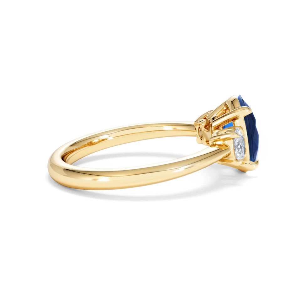 Solene 2.00ct Oval Cut Lab Sapphire and Lab Diamond 3 Stone Engament Ring in 18K Yellow Gold