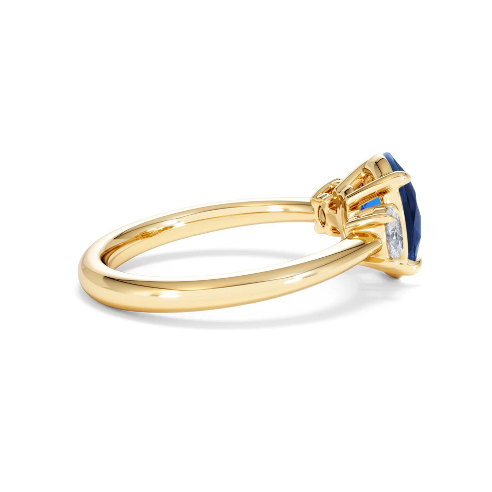 Solene 2.00ct Oval Cut Lab Sapphire and Lab Diamond 3 Stone Engament Ring in 18K Yellow Gold