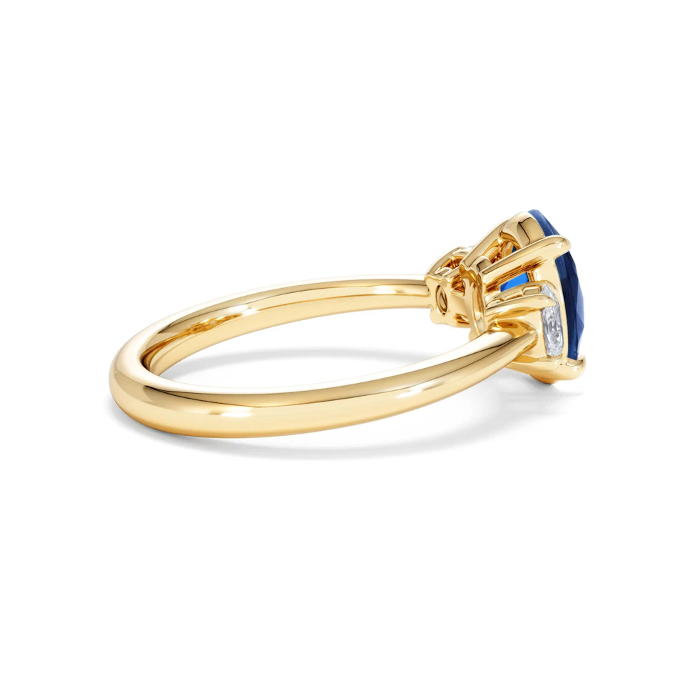 Solene 2.00ct Oval Cut Lab Sapphire and Lab Diamond 3 Stone Engament Ring in 18K Yellow Gold