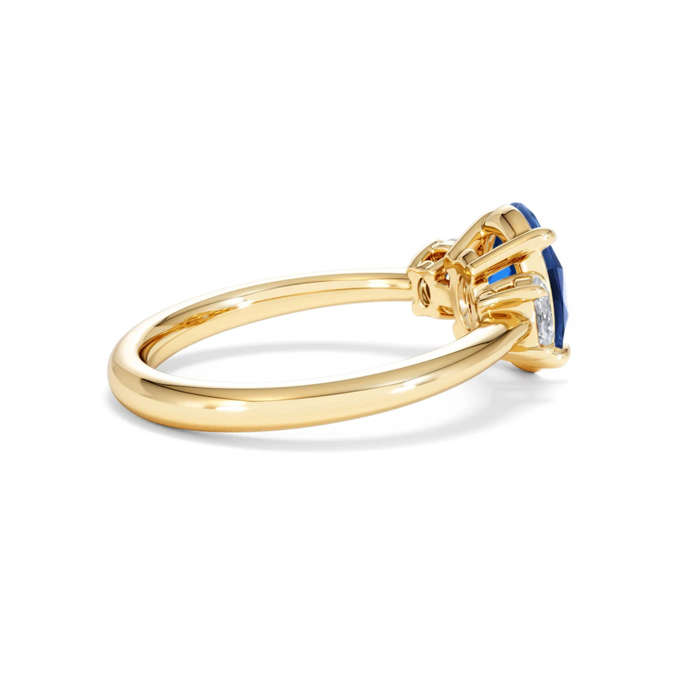 Solene 2.00ct Oval Cut Lab Sapphire and Lab Diamond 3 Stone Engament Ring in 18K Yellow Gold