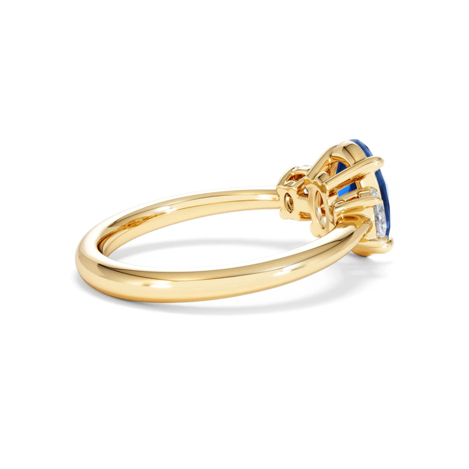Solene 2.00ct Oval Cut Lab Sapphire and Lab Diamond 3 Stone Engament Ring in 18K Yellow Gold