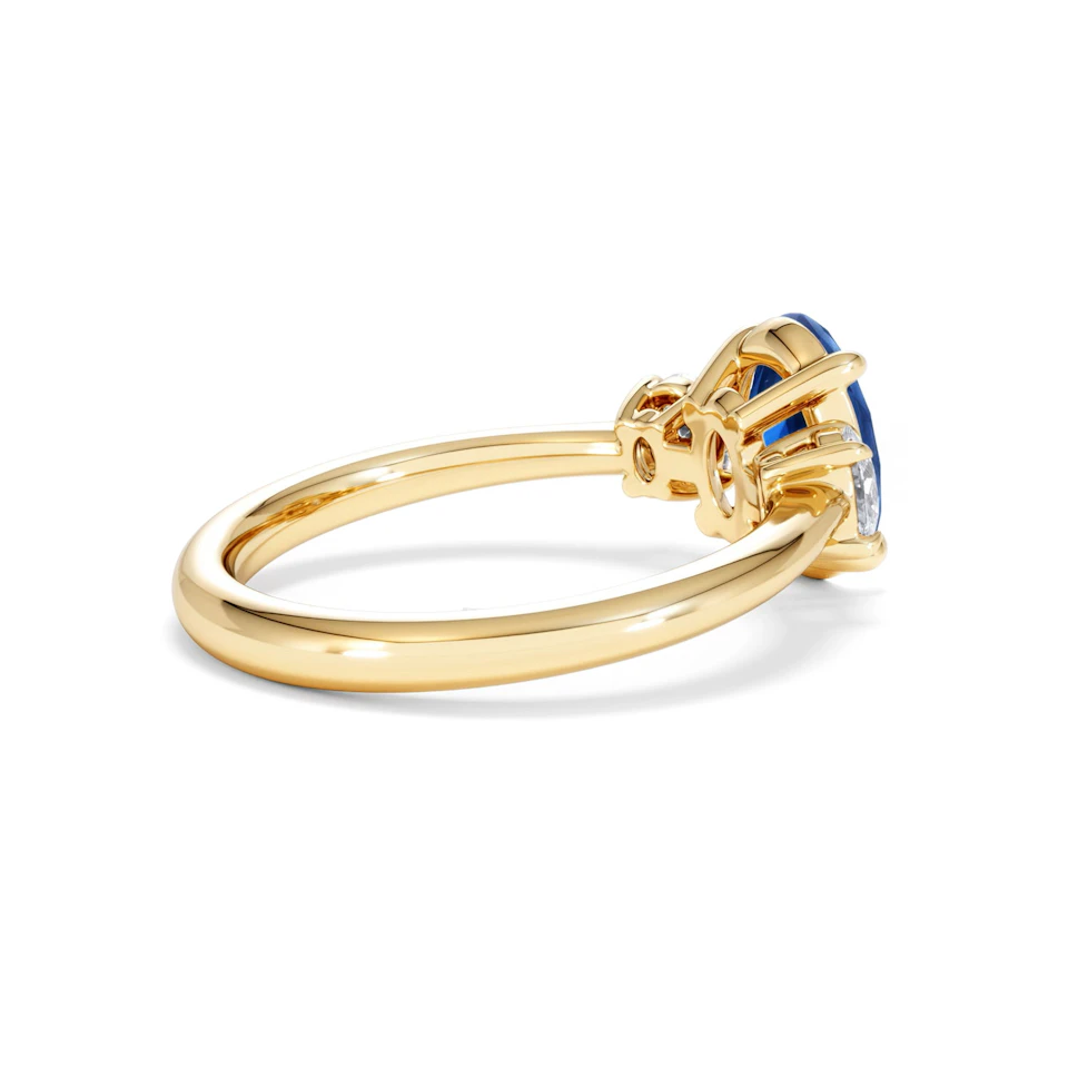 Solene 2.00ct Oval Cut Lab Sapphire and Lab Diamond 3 Stone Engament Ring in 18K Yellow Gold