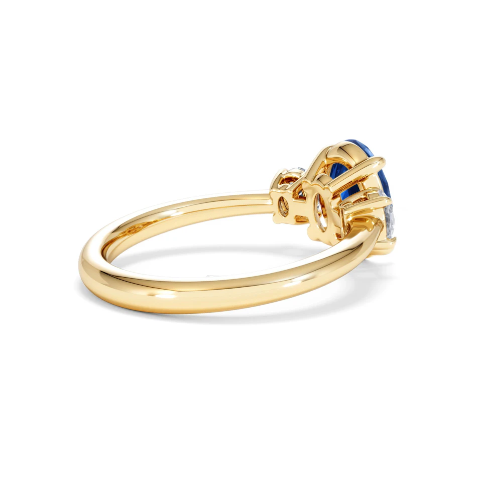 Solene 2.00ct Oval Cut Lab Sapphire and Lab Diamond 3 Stone Engament Ring in 18K Yellow Gold