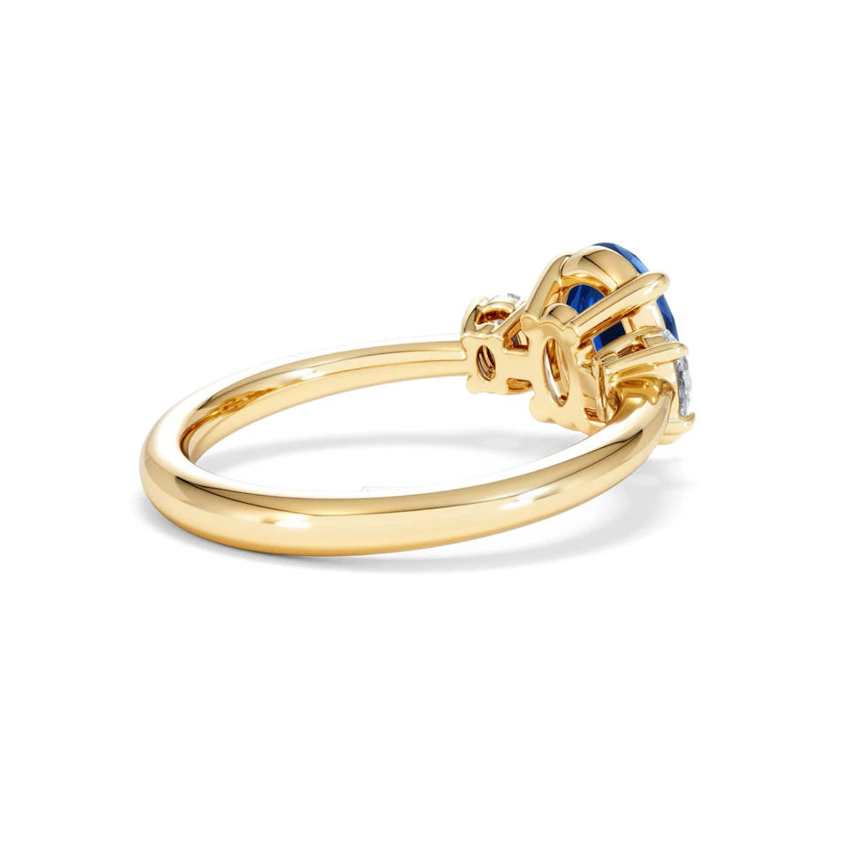Solene 2.00ct Oval Cut Lab Sapphire and Lab Diamond 3 Stone Engament Ring in 18K Yellow Gold