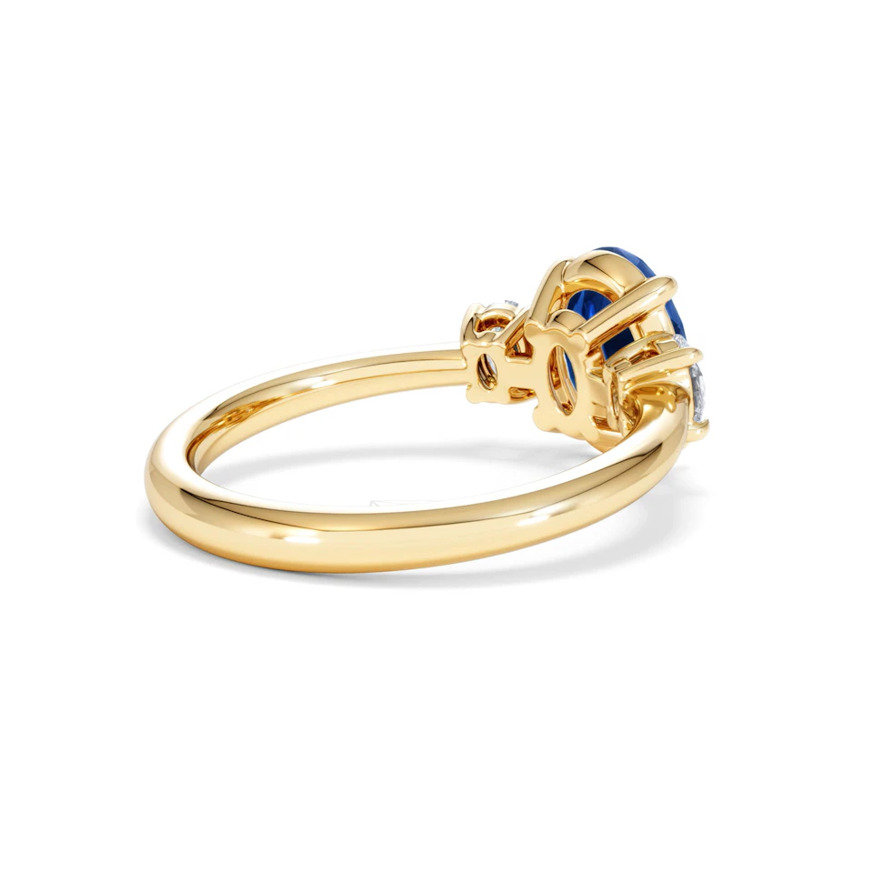 Solene 2.00ct Oval Cut Lab Sapphire and Lab Diamond 3 Stone Engament Ring in 18K Yellow Gold