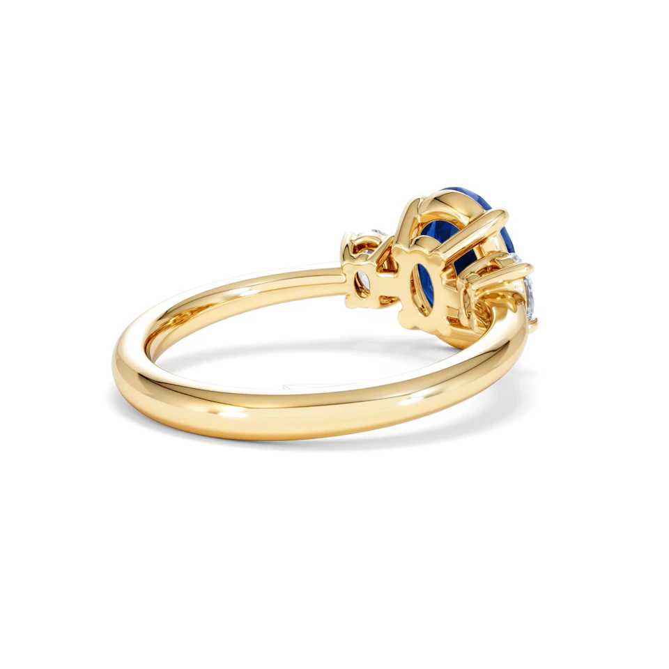 Solene 2.00ct Oval Cut Lab Sapphire and Lab Diamond 3 Stone Engament Ring in 18K Yellow Gold