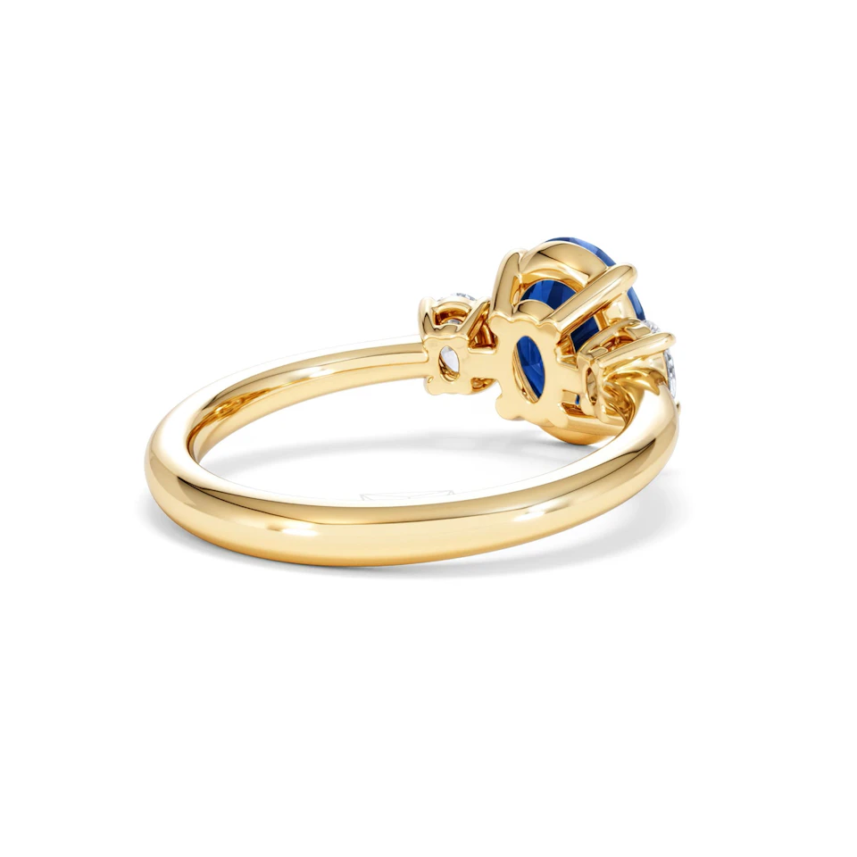 Solene 2.00ct Oval Cut Lab Sapphire and Lab Diamond 3 Stone Engament Ring in 18K Yellow Gold