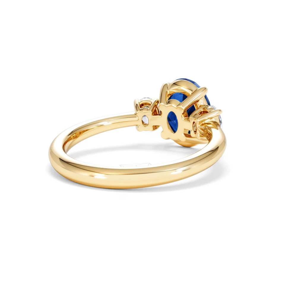 Solene 2.00ct Oval Cut Lab Sapphire and Lab Diamond 3 Stone Engament Ring in 18K Yellow Gold
