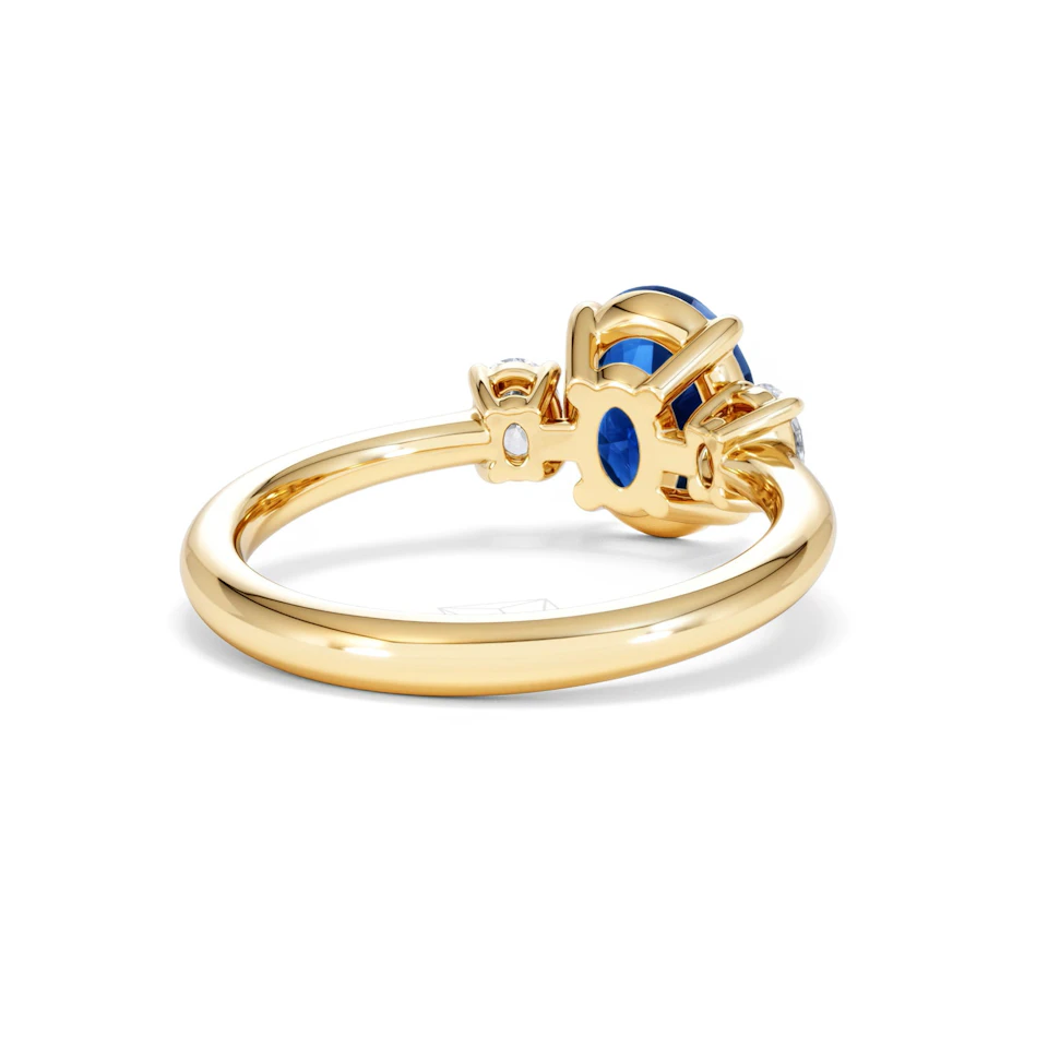 Solene 2.00ct Oval Cut Lab Sapphire and Lab Diamond 3 Stone Engament Ring in 18K Yellow Gold
