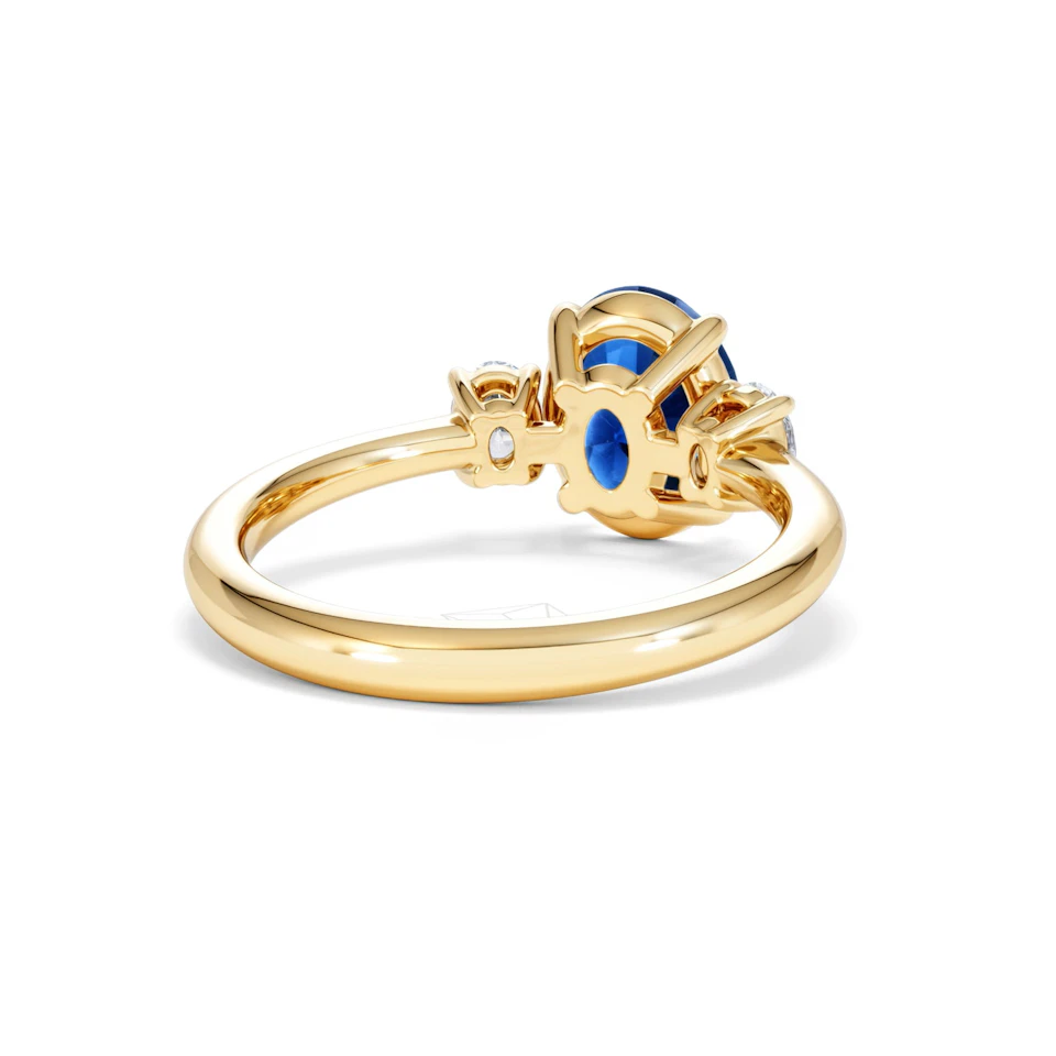 Solene 2.00ct Oval Cut Lab Sapphire and Lab Diamond 3 Stone Engament Ring in 18K Yellow Gold