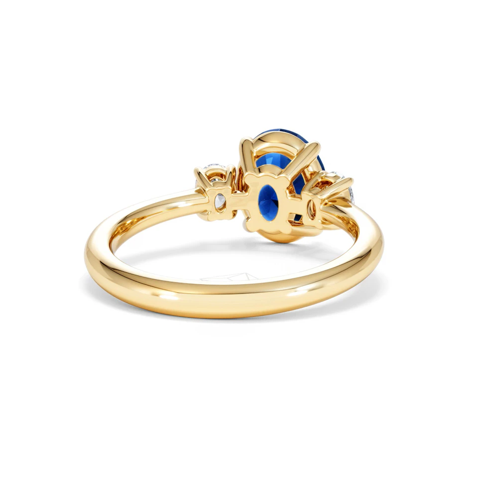 Solene 2.00ct Oval Cut Lab Sapphire and Lab Diamond 3 Stone Engament Ring in 18K Yellow Gold