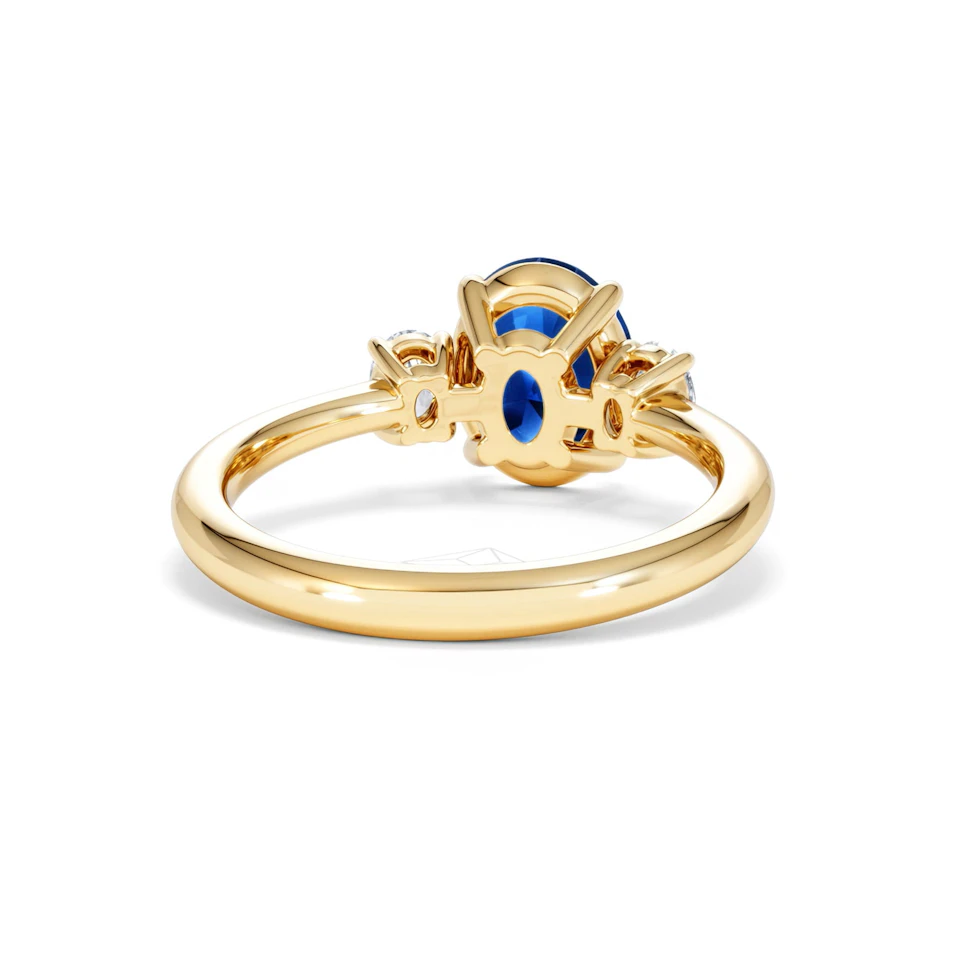 Solene 2.00ct Oval Cut Lab Sapphire and Lab Diamond 3 Stone Engament Ring in 18K Yellow Gold