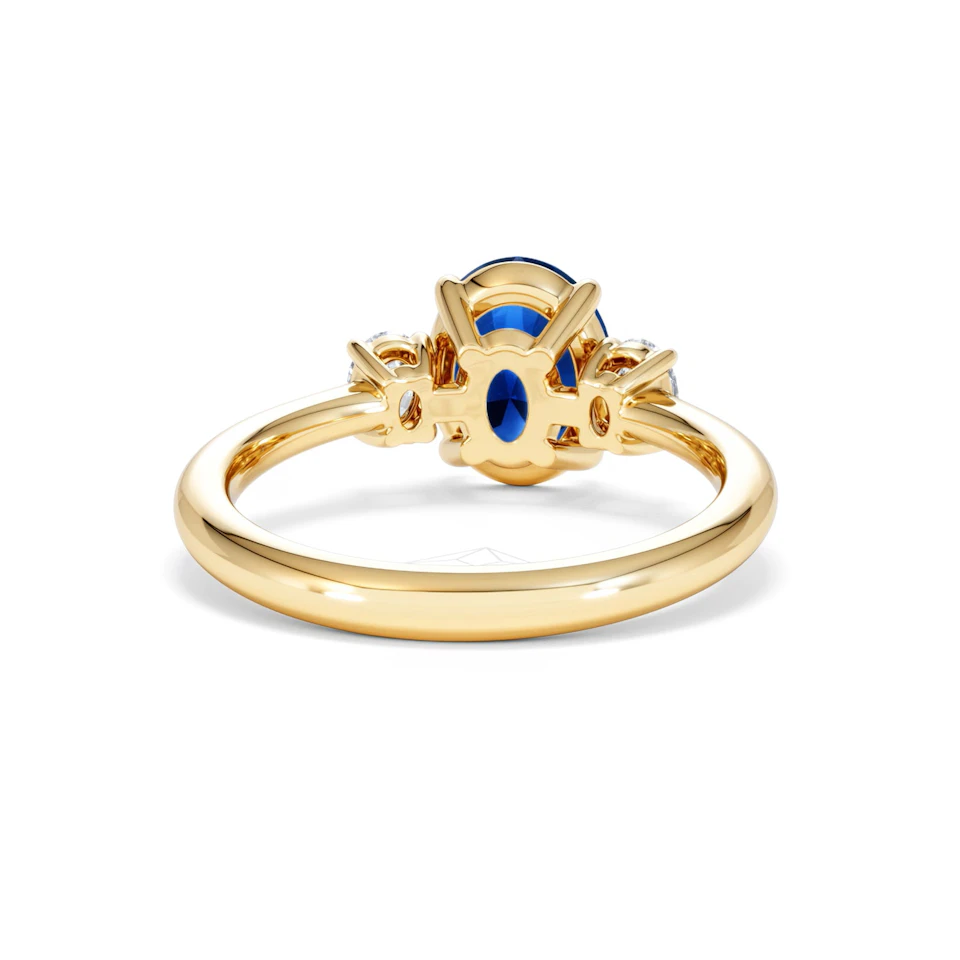Solene 2.00ct Oval Cut Lab Sapphire and Lab Diamond 3 Stone Engament Ring in 18K Yellow Gold