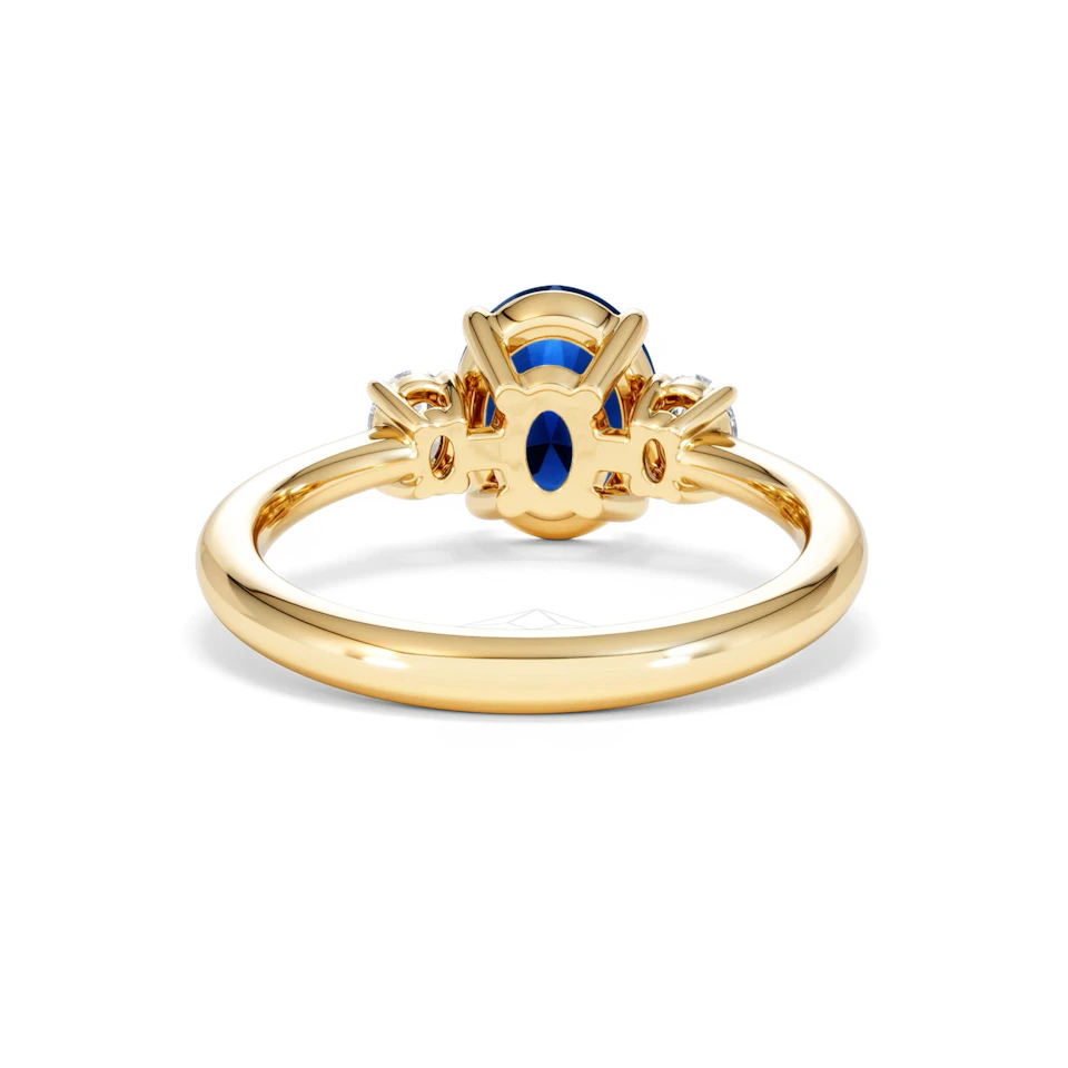 Solene 2.00ct Oval Cut Lab Sapphire and Lab Diamond 3 Stone Engament Ring in 18K Yellow Gold