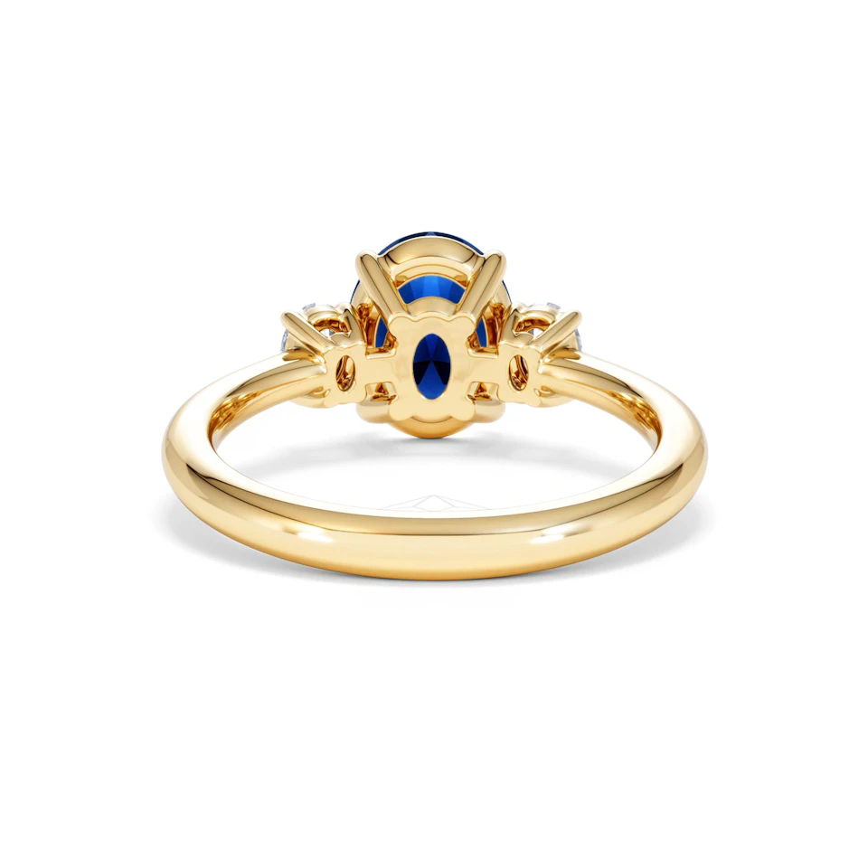 Solene 2.00ct Oval Cut Lab Sapphire and Lab Diamond 3 Stone Engament Ring in 18K Yellow Gold