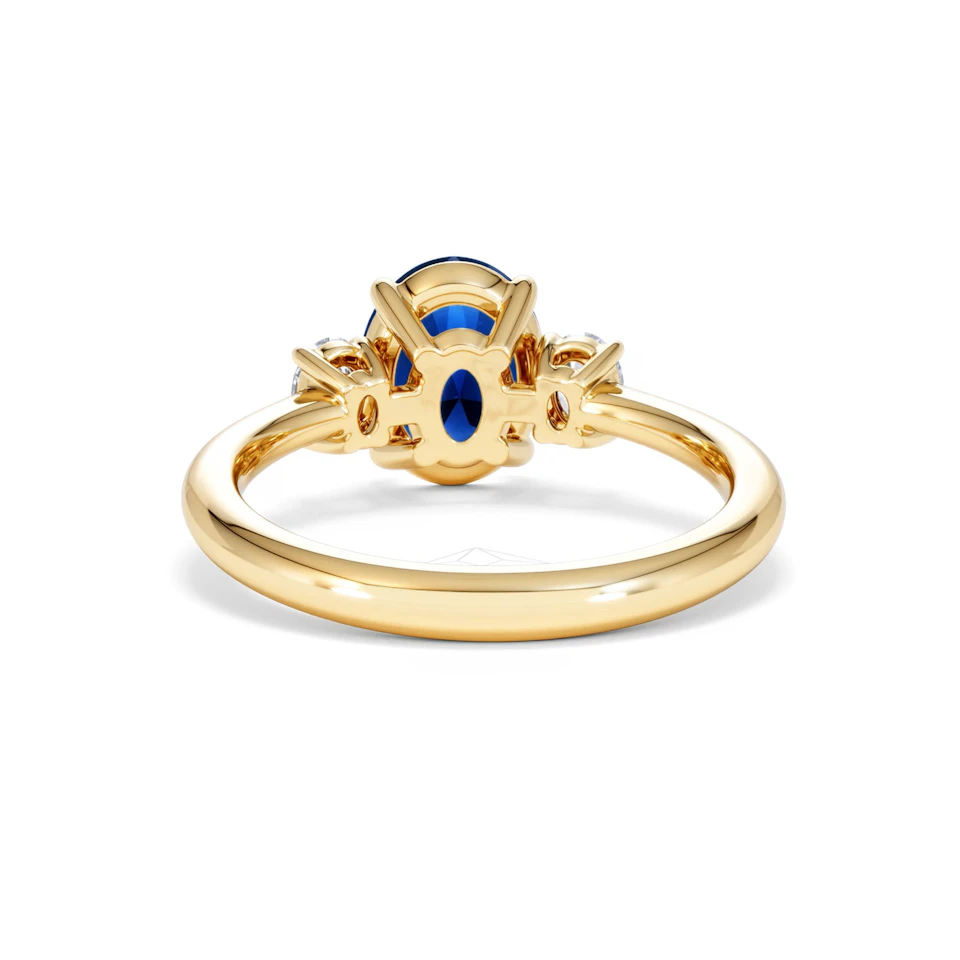 Solene 2.00ct Oval Cut Lab Sapphire and Lab Diamond 3 Stone Engament Ring in 18K Yellow Gold