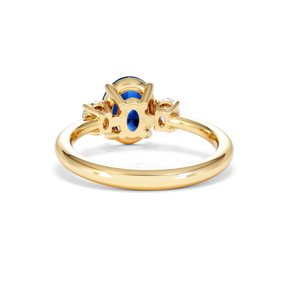 Solene 2.00ct Oval Cut Lab Sapphire and Lab Diamond 3 Stone Engament Ring in 18K Yellow Gold