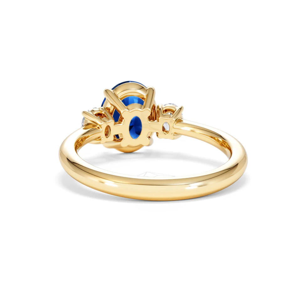 Solene 2.00ct Oval Cut Lab Sapphire and Lab Diamond 3 Stone Engament Ring in 18K Yellow Gold