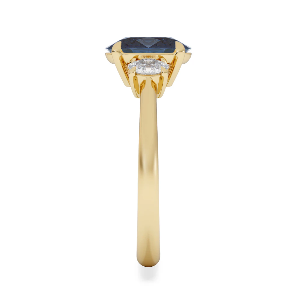 Solene 2.00ct Oval Cut Lab Sapphire and Lab Diamond 3 Stone Engament Ring in 18K Yellow Gold