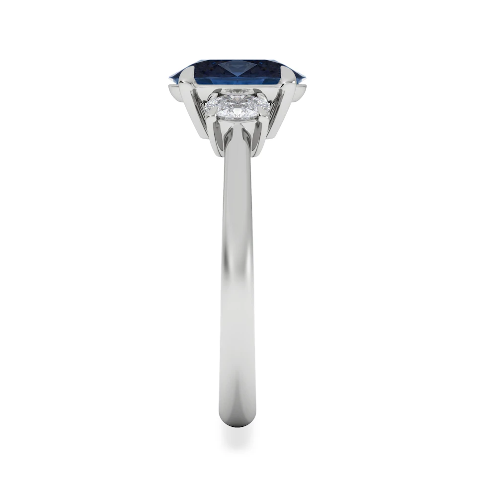 Solene 2.00ct Oval Cut Lab Sapphire and Lab Diamond  3 Stone Engament Ring in 18K White Gold