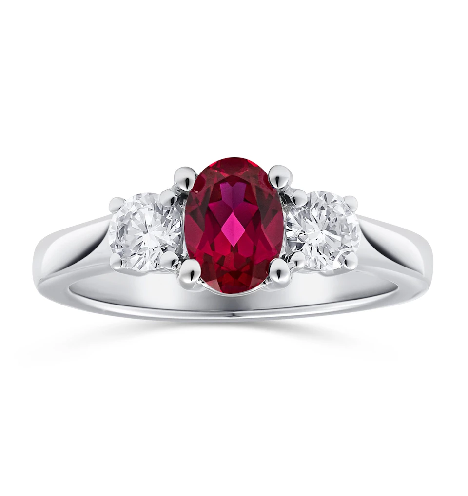 Lab Ruby 0.50CT and Lab Diamonds and 1.15CT Ring 18K White Gold