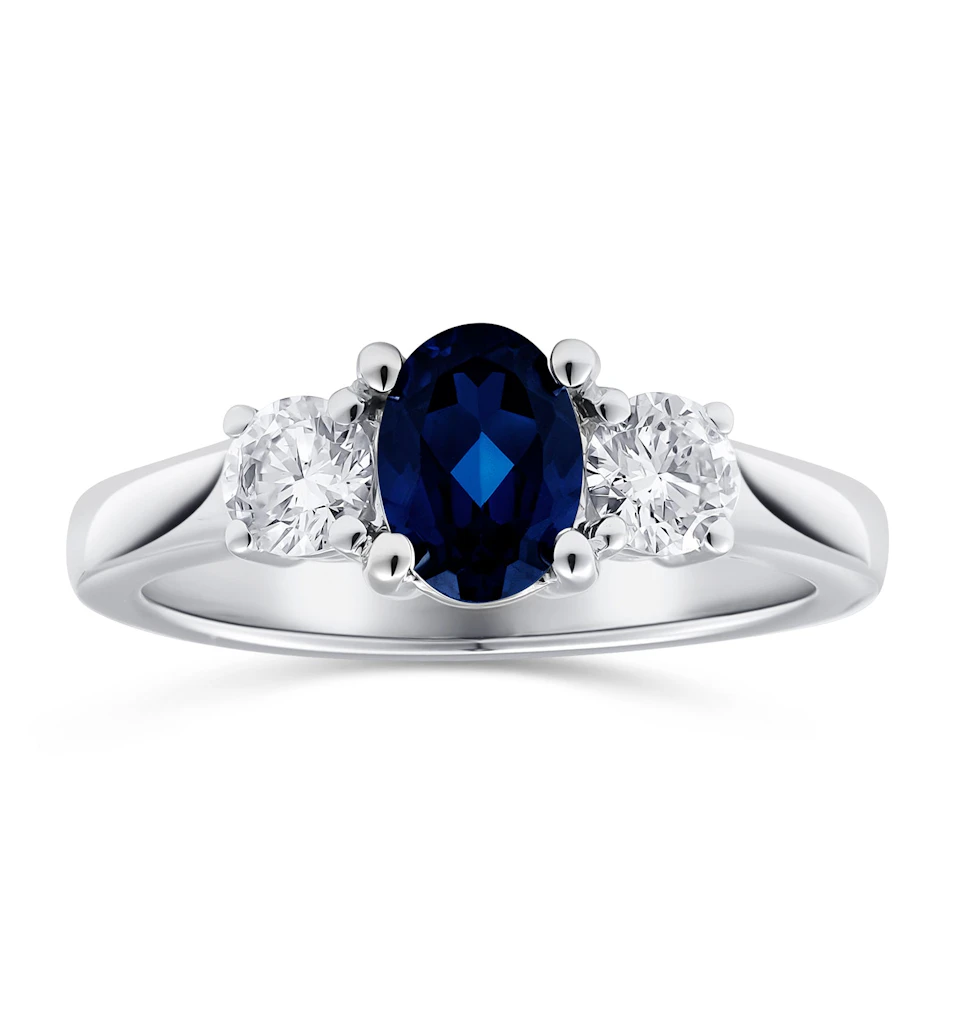 Lab Sapphire 0.80ct and Lab Diamonds 0.50ct 18K White Gold Ring