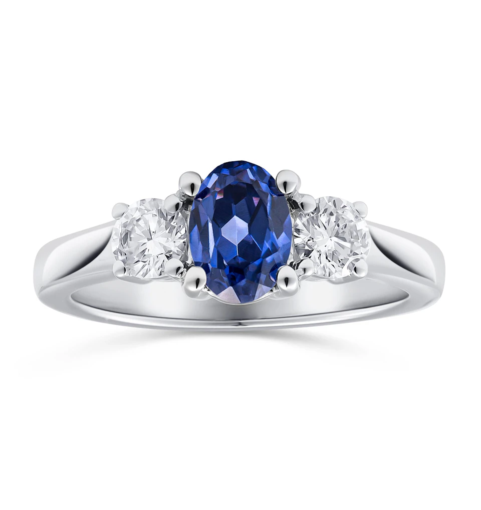 Lab Tanzanite 7 x 5mm and Lab Diamonds 18K White Gold Ring