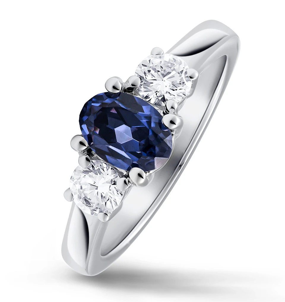 Lab Tanzanite 7 x 5mm and Lab Diamonds 18K White Gold Ring