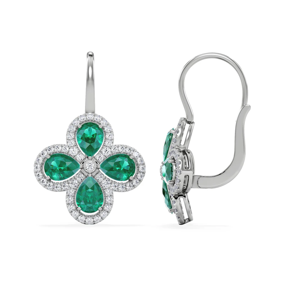 Bloom 4.75ct Lab Emerald and Lab Diamond Earrings in 18K White Gold