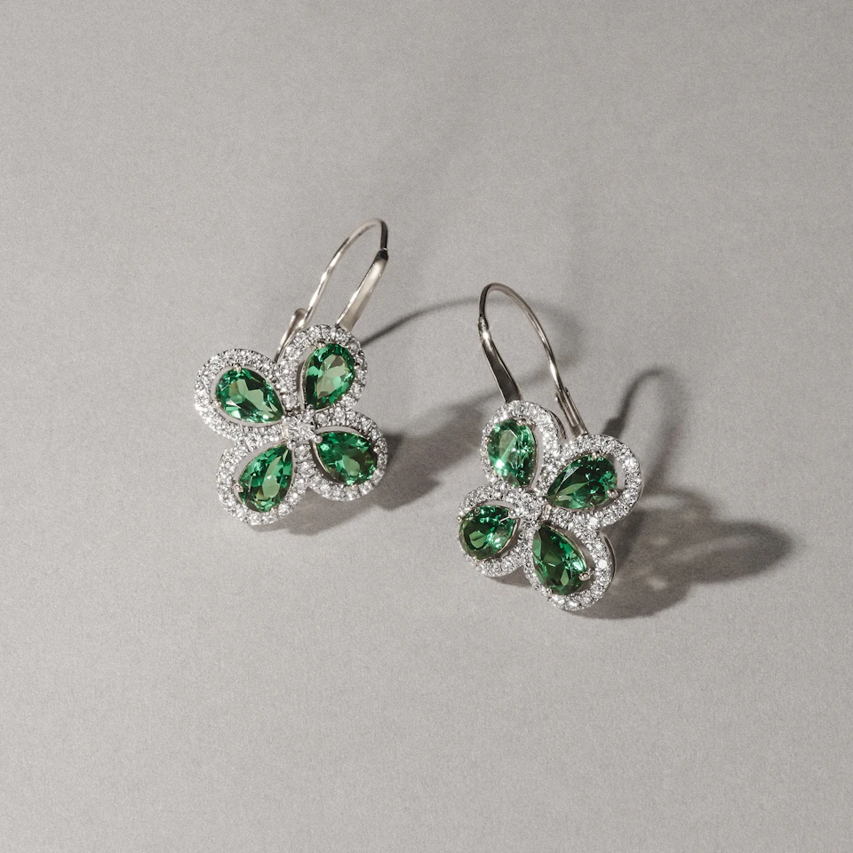 Bloom 4.75ct Lab Emerald and Lab Diamond Earrings in 18K White Gold