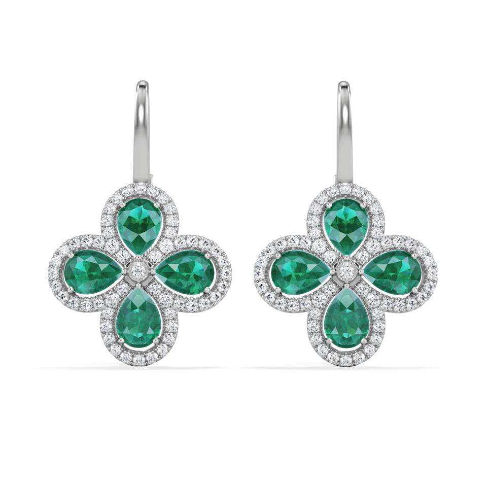 Bloom 4.75ct Lab Emerald and Lab Diamond Earrings in 18K White Gold