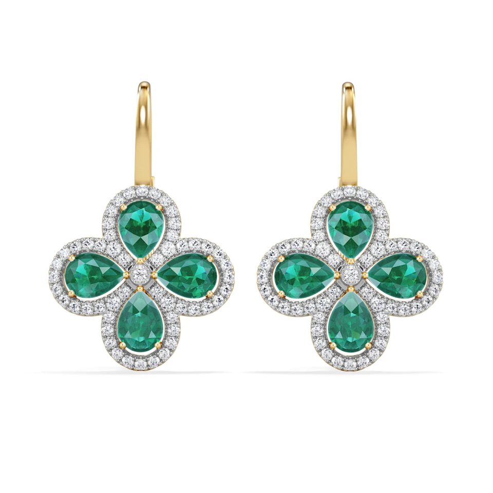 Bloom 4.75ct Lab Emerald and Lab Diamond Earrings in 18K Yellow Gold