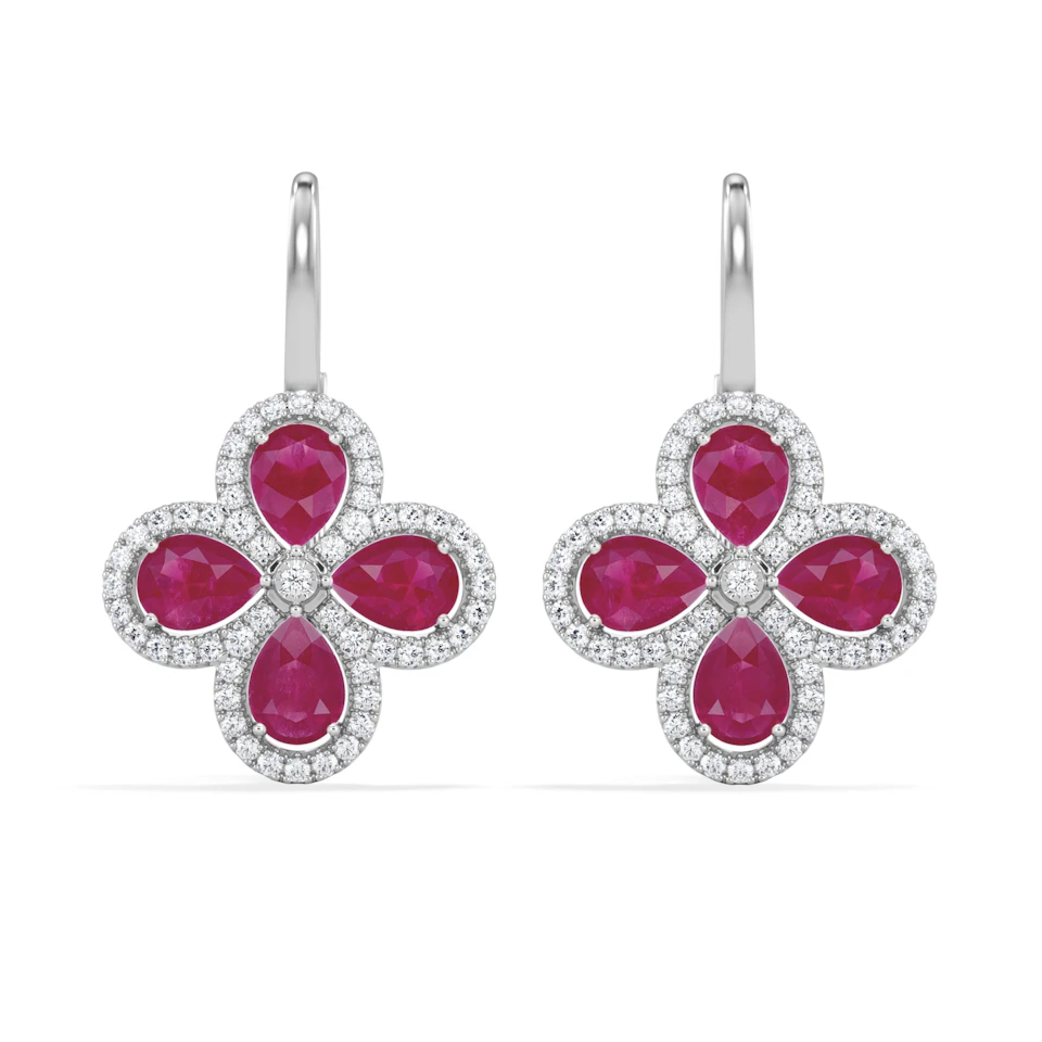 Bloom 4.75ct Lab Ruby and Lab Diamond Earrings in 18K White Gold