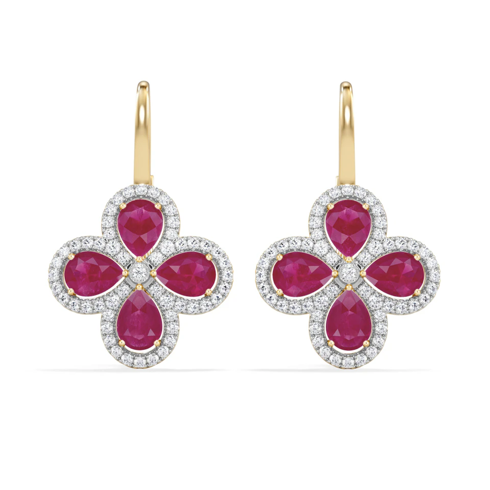 Bloom 4.75ct Lab Ruby and Lab Diamond Earrings in 18K Yellow Gold