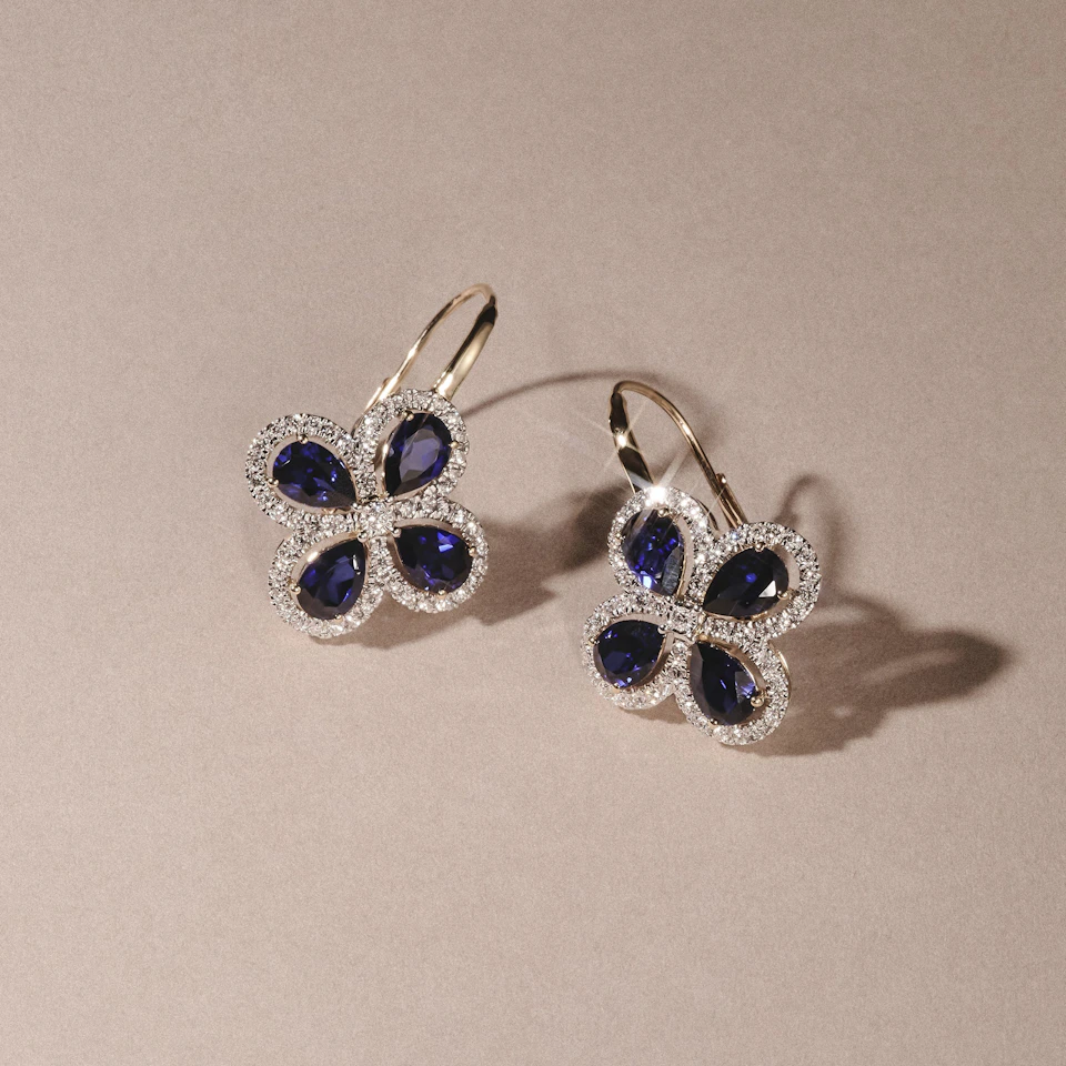 Bloom 4.75ct Lab Sapphire and Lab Diamond Earrings in 18K Yellow Gold