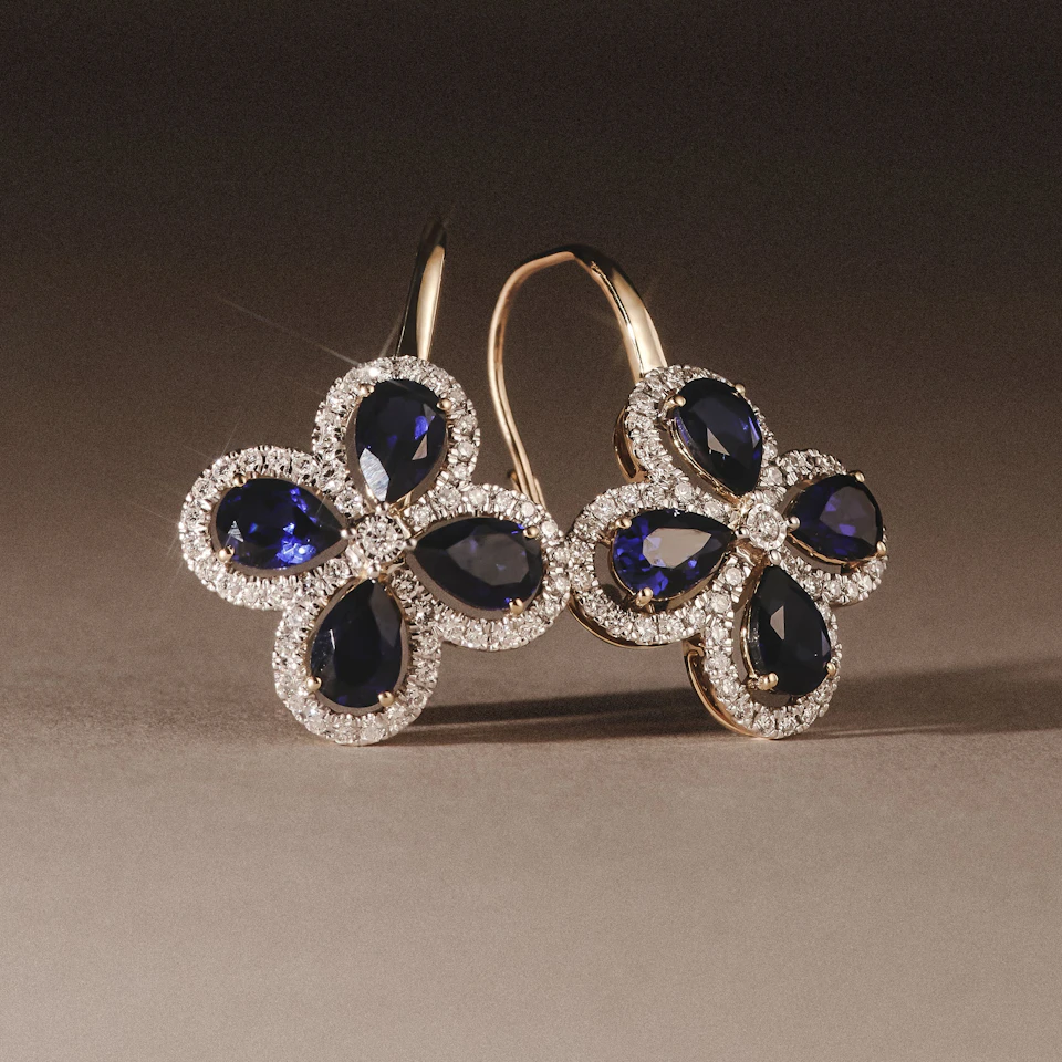 Bloom 4.75ct Lab Sapphire and Lab Diamond Earrings in 18K Yellow Gold