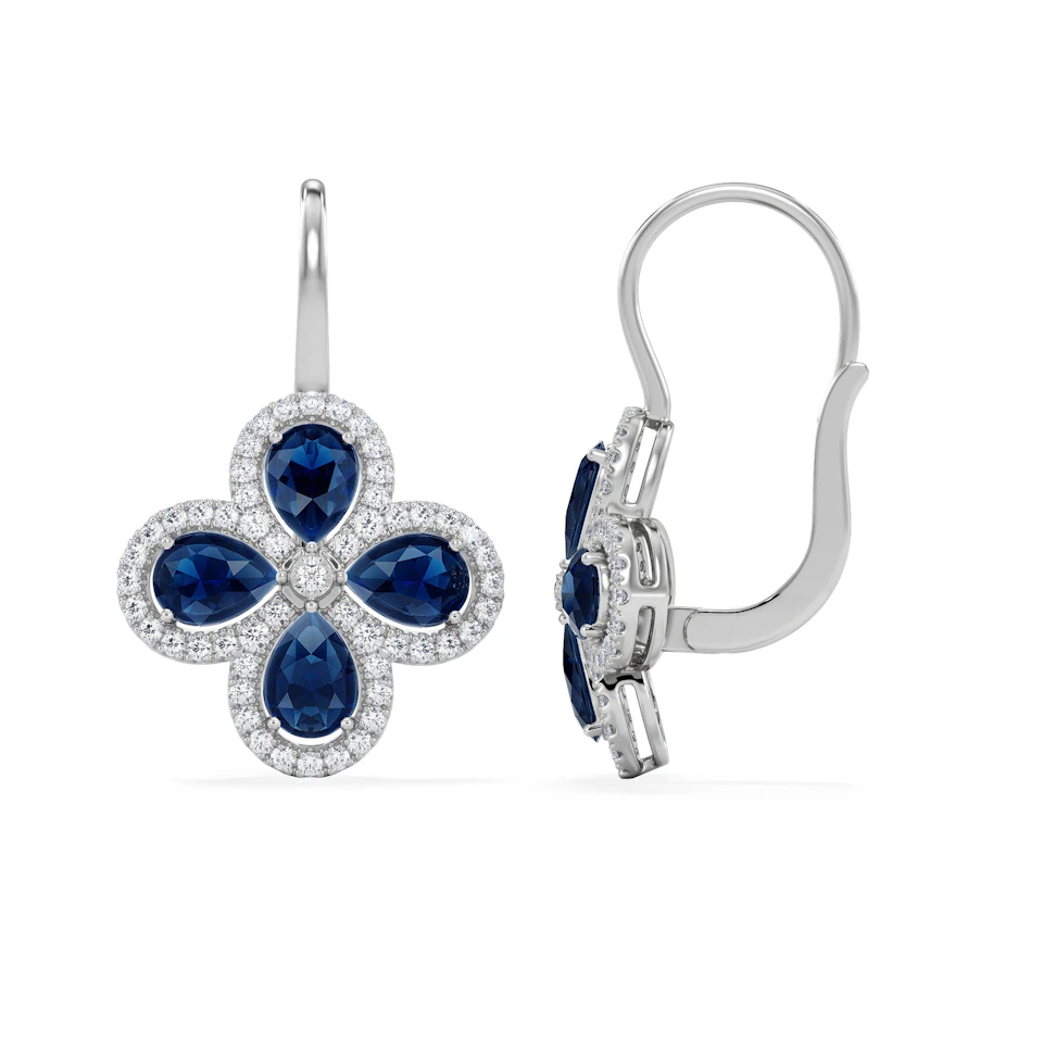 Bloom 4.75ct Lab Sapphire and Lab Diamond Earrings in 18K White Gold
