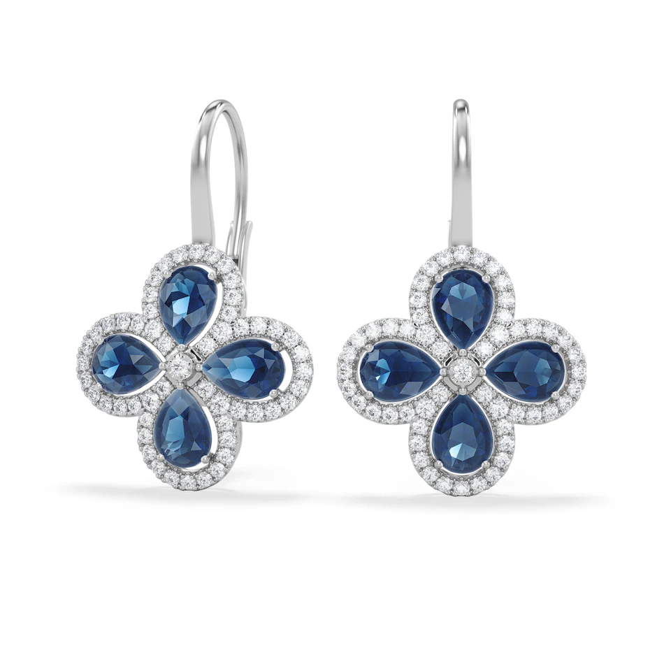 Bloom 4.75ct Lab Sapphire and Lab Diamond Earrings in 18K White Gold