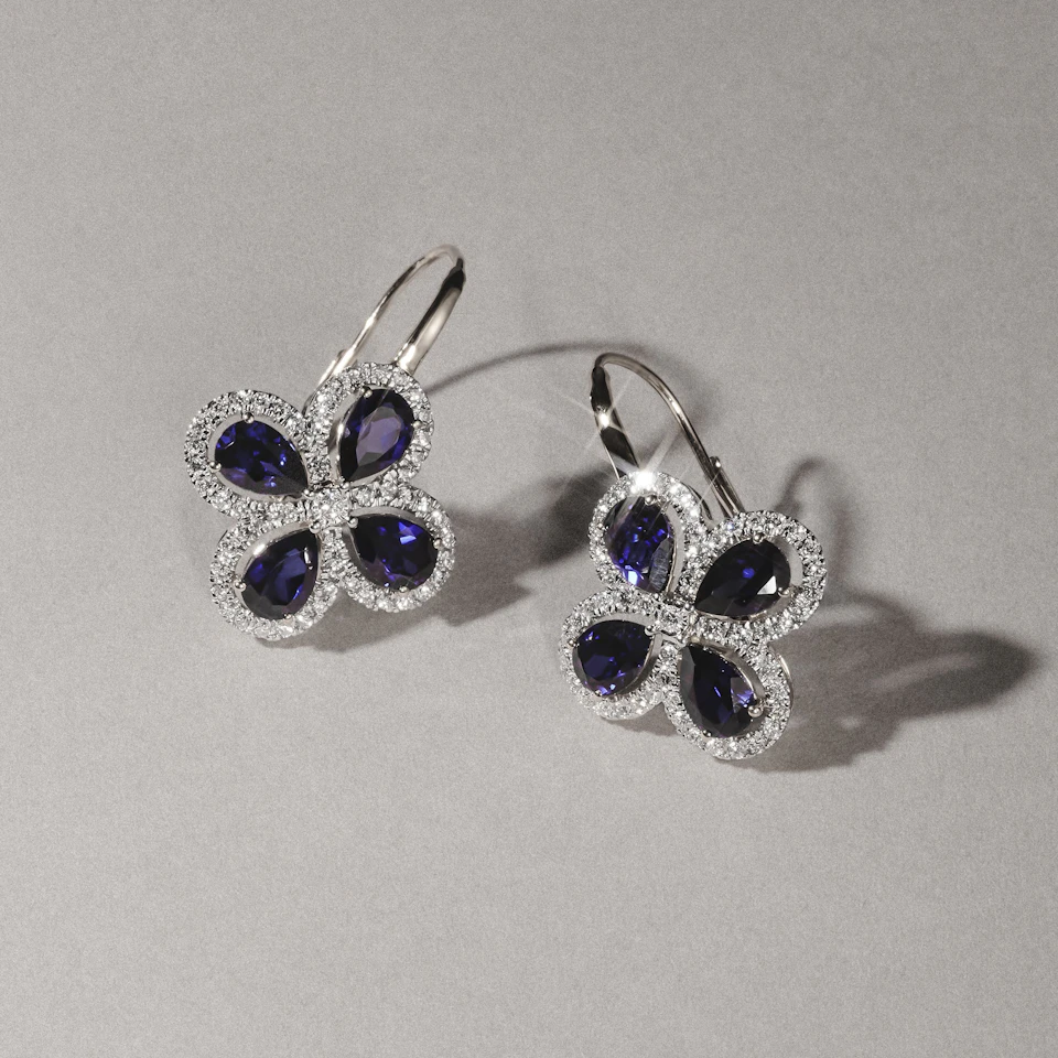 Bloom 4.75ct Lab Sapphire and Lab Diamond Earrings in 18K White Gold