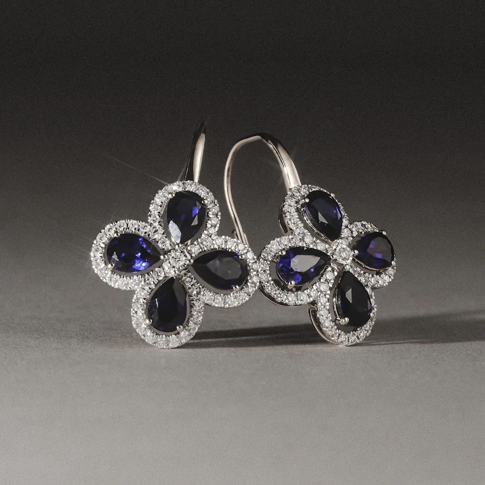 Bloom 4.75ct Lab Sapphire and Lab Diamond Earrings in 18K White Gold
