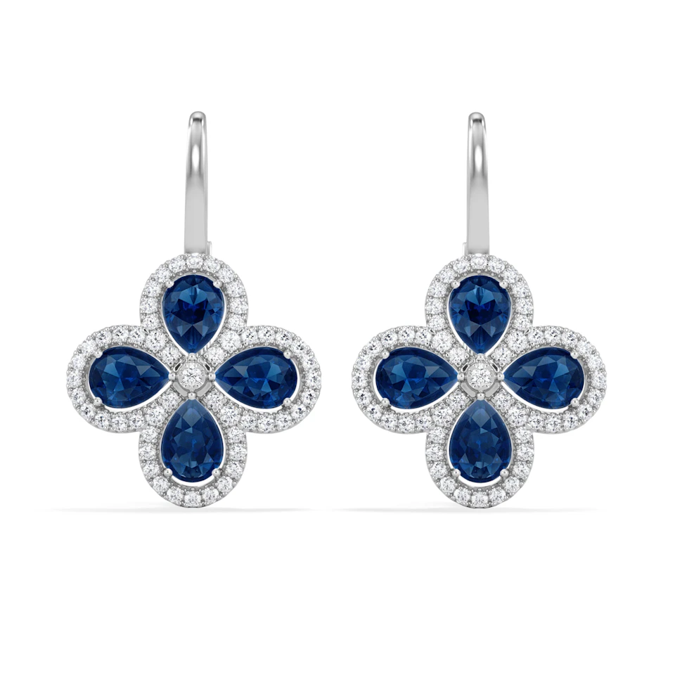 Bloom 4.75ct Lab Sapphire and Lab Diamond Earrings in 18K White Gold