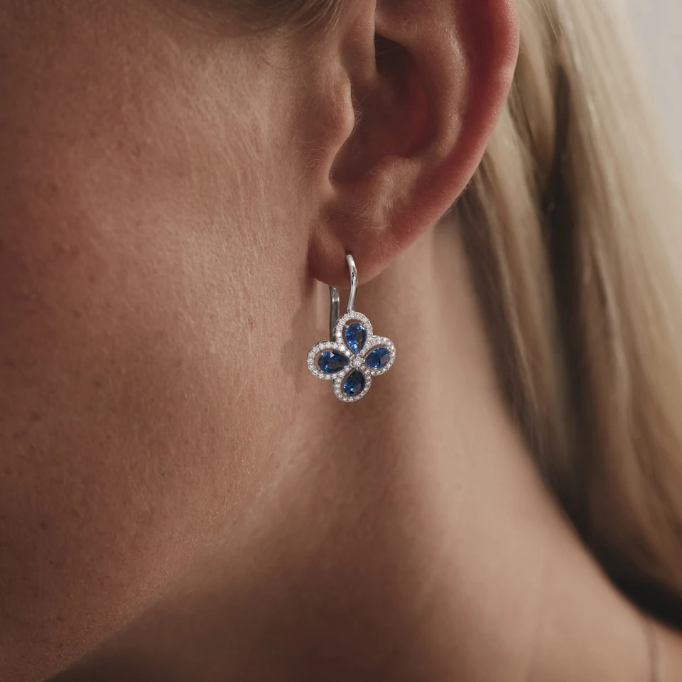 Bloom 4.75ct Lab Sapphire and Lab Diamond Earrings in 18K White Gold