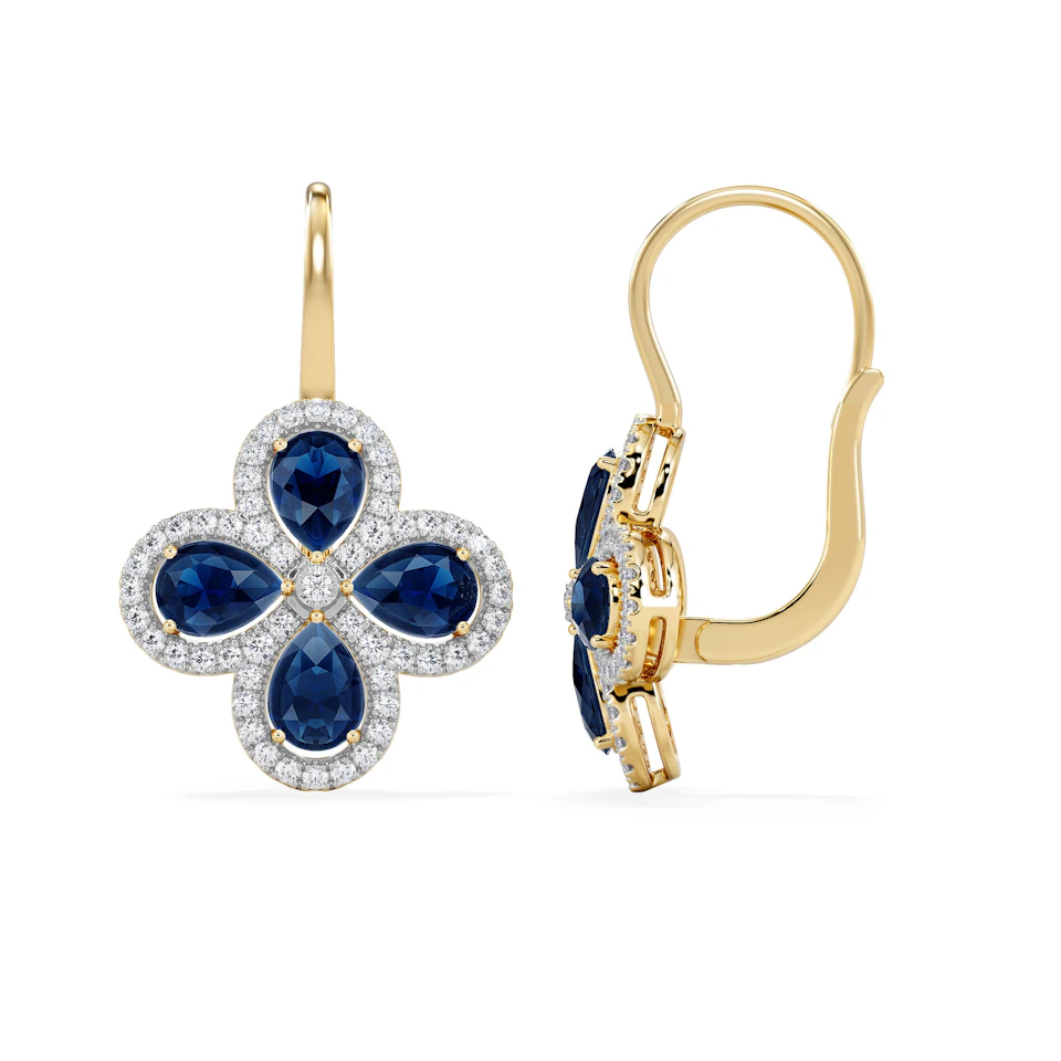 Bloom 4.75ct Lab Sapphire and Lab Diamond Earrings in 18K Yellow Gold