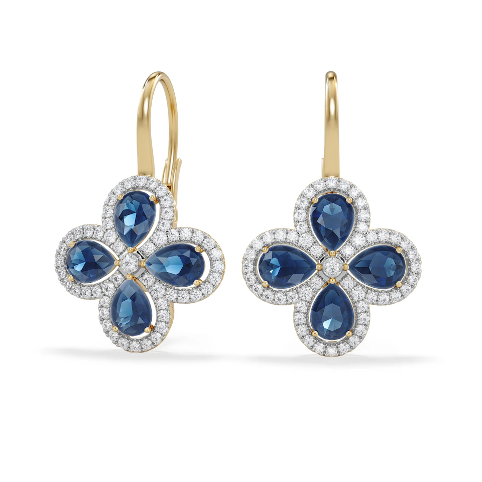Bloom 4.75ct Lab Sapphire and Lab Diamond Earrings in 18K Yellow Gold
