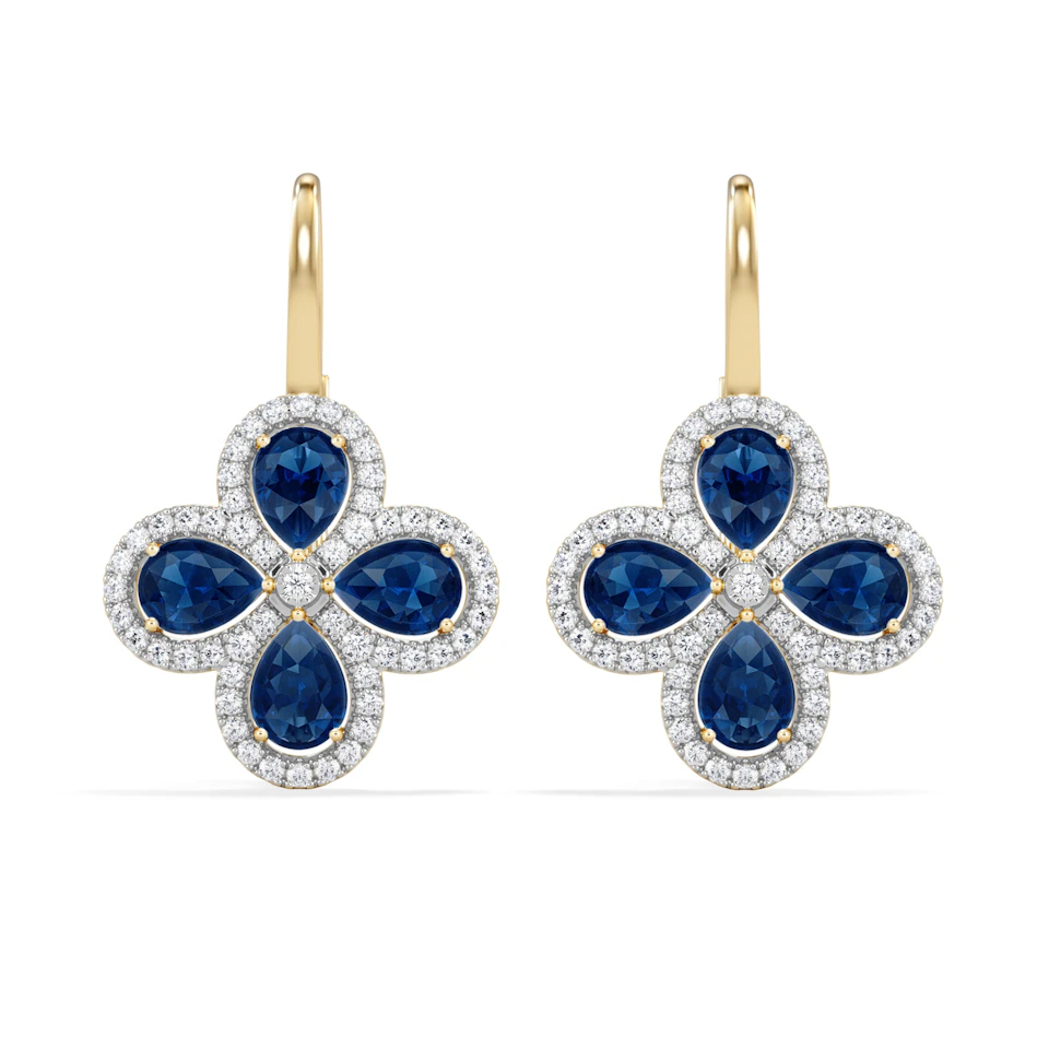 Bloom 4.75ct Lab Sapphire and Lab Diamond Earrings in 18K Yellow Gold