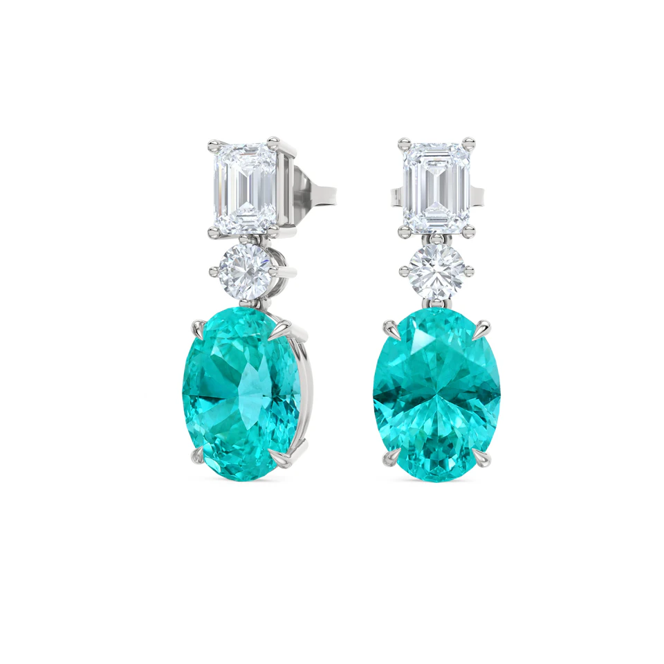 10.00ct Oval Cut Lab Paraíba Drop Earrings in 14K White Gold