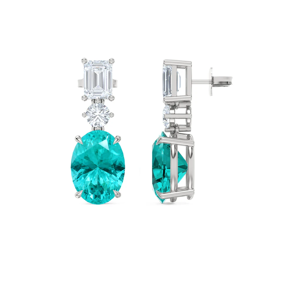 10.00ct Oval Cut Lab Paraíba Drop Earrings in 14K White Gold