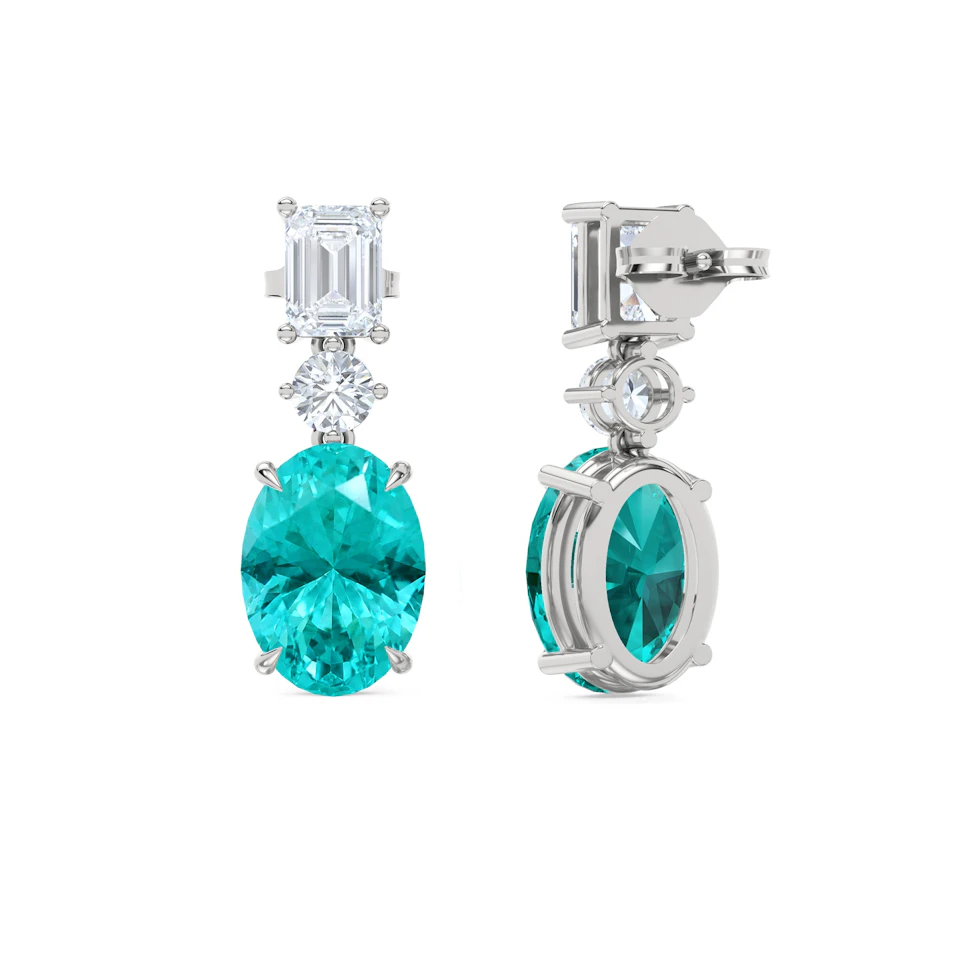 10.00ct Oval Cut Lab Paraíba Drop Earrings in 14K White Gold