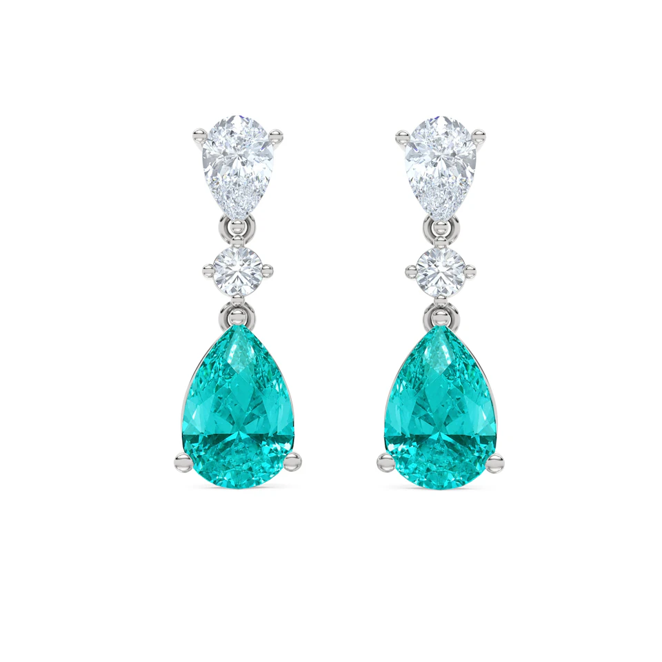 9.00ct Pear Cut Lab Paraíba Drop Earrings in 14K White Gold